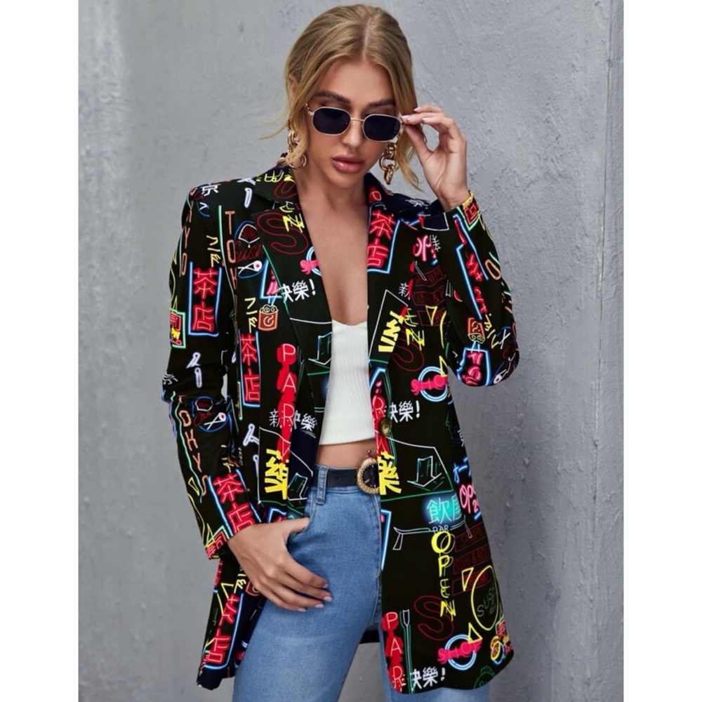 Neon lights graphic blazer (Japanese, sushi)